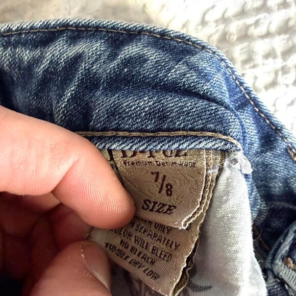 Ultra Low Rise Denim Cut Off Jean Shorts Rhinestone Crosses Women's Small - Picture 5 of 5